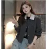 Otoño 2026 Nuevo Estilo Coreano Chaqueta Corta de Moda Versátil con Bloques de Color y Cuello Solapa para Mujeres Petite, Top Vintage