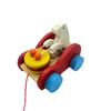 Coche de arrastre de oso de madera para niños, arrastre de bebé, niño pequeño, oso de dibujos animados, coche de juguete con tambor, conejo blanco animal, coche de arrastre