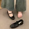 Zapatos Individuales Elegantes Versátiles de Punta Cuadrada Boca Baja para Mujer, Tacón Medio Estilo Primavera y Otoño, Estilo Hada de la Brisa Nocturna, Zapatos Mary Jane de Cuero con Tacón Grueso