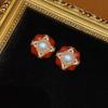 Occidental Medio Cobre Antiguo Chapado 18 Oro Viejo Vintage Esmalte Rojo Incrustado con Cuentas Esmaltadas Blancas Aretes Viajero Comodín Alto