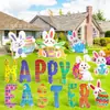 Letrero de Pascua Transfronterizo para Jardín con Huevos y Conejos, Letrero para Patio Exterior, Letrero de Cartón Hueco Impermeable y Resistente al Sol, Personalizable
