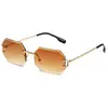 Gafas de sol sin montura de moda europeas y americanas transfronterizas, sentido de alta gama para hombre, gafas de sol con ribete poligonal para mujer 2025