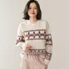 Suéter de Punto Grueso Jacquard Estilo Perezoso Cuello Redondo para Mujer Otoño e Invierno Prendas Exteriores Holgadas Suéter Básico Suéter Jersey