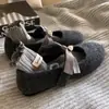 Sapatos Mary Jane Diários com Bico Redondo e Salto Bloco, Estilo Francês Outono e Inverno 2025 Sapatos Elegantes de Laço com Pérolas Fada