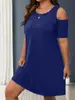 2025 Primavera e Verão Nova Roupa Feminina Europeia e Americana Transfronteiriça Desejo Amazon Ebay Vestido de Manga Curta Fora do Ombro