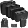 Conjunto de Sacos de Armazenamento para Viagem, Conjunto de Sete Peças de Sacos de Armazenamento para Roupas e Sapatos, Organizador de Mala, Bolsa para Artigos de Higiene Pessoal e Cosméticos