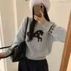 Suéter de Tricô Jacquard Estilo Coreano com Pônei, Gola Redonda para Mulheres no Outono e Inverno, Novo Tricô de Cor Contrastante Solto, Redutor de Idade, Top Macio e Aveludado