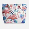 2025 Nueva Bolsa de Tote Portátil de Gran Capacidad con Estampado de Flamenco Transfronterizo Bolsa de Playa de Cuerda de Algodón Bolsa Grande Casual