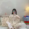 Conjunto Novo de Verão Hangtie de Três Peças Fino Doce Gola V Cardigã Solto Peça Externa Roupas de Casa Pijamas para Mulheres