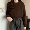Suéter Pequeño de Color Sólido Estilo Coreano Sencillo Estilo Perezoso para Mujer Moda Otoño e Invierno Cuello Redondo Cordón Holgado Jersey de Punto Moderno