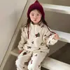 Conjunto de Pijama de Lã Coral Outono/Inverno para Crianças (Meninos e Meninas), Pijama de Zíper Meio e Gola Alta com Desenho, Conjunto de Duas Peças Espesso