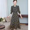 Vestido floral de manga comprida plus size para primavera e outono novo vestido feminino com cintura vestido floral peça externa