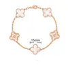 Pulsera de Trébol de Cuatro Hojas y Cinco Flores CNC Oro V Delgado Flor Nueva Edición Artesanía Fina Cadena Gruesa de Nueve Secciones Pulsera de Trébol de Cuatro Hojas de Nácar Blanco Natural