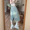 Design Retrô Jeans Sete Rasgado 2026 Verão Novo Cintura Alta Emagrecimento Versátil Solto Calças Wide Leg Femininas