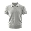 2026 Verão Novo Polo Masculino Tricô de Ponto Trançado Manga Curta Estilo Old Money Cor Sólida Solto Meia Manga Camiseta para Homens