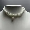 Colar Feminino Retro Francês de Pérola Única Doce Temperamento de Fada Versátil Camada Dupla Corrente de Clavícula de Pérolas Pequenas