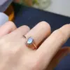 Anillo Clásico de Girasol Crema Natural Piedra Luna Azul Anillo de Girasol Plata Esterlina S925 con Incrustaciones de Gema para Mujer