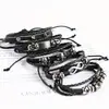 Pulsera de cuero con calavera de aleación estilo punk para hombre, juego de pulseras, superventas a largo plazo en Amazon, joyería retro europea y americana para hombre