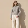 Outono Inverno 2026 Casaco de Lã Gola Alta Lã Pequena Pessoa Roupa Exterior Top Feminino Lã de Dois Lados Lã de Alpaca Tecido de Lã