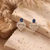Pendientes de Zirconia de Lujo Ligero y Coloridos, Aretes Dorados con Forma de Abanico de Pluma, Pendientes para Vestido de Banquete, Joyería para Mujer al por Mayor
