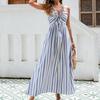 Vestido de otoño 2023 nuevo con cuello en U, espalda descubierta, plisado, cintura alta, sexy, con cordones, color sólido, transfronterizo europeo y americano
