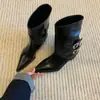 Botas de moda con punta fina, cremallera lateral con hebilla, otoño e invierno 2026, nuevas, elegantes, versátiles, con tacón grueso, de caña media, botines para mujer
