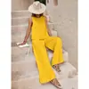 2025 Sudeste Asiático Algodón Lino Moda Casual Holgado Conjunto de Dos Piezas Top sin Mangas para Mujer Pantalones Sueltos Conjunto de Mujer Mujer