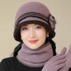 Otoño e Invierno Elegante Gorro de Punto para Exterior Cálido Engrosado Protección para las Orejas Gorro para Damas Madre Gorro de Lana Set de Bufanda y Gorro