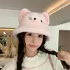 Sombrero de Felpa con Lazo de Gato Lindo de Dibujos Animados para Mujer, Sombrero de Pescador Dulce Cálido para Otoño e Invierno con Protección para los Oídos y Efecto Adelgazante para el Rostro