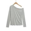659-25 Primavera Nuevo Estilo Europeo y Americano Sexy Chica Caliente Ajuste Slim Irregular Hombro Inclinado Holgada Protección Solar Camiseta Cubre-Hombros