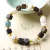 Pulsera Original de Diseño Dara con Cuentas Cuadradas Secas y Decoración de Raíz de Astas, Madre Tara, Pulsera de Estilo Étnico al por Mayor para Mujeres
