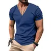Camisa Henley estilo americano 2026 de manga corta para hombre, color liso, con botones, camiseta cruzada para hombre, verano, simple, casual, corte ajustado