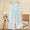 Pantalones de dormir de algodón nube para mujer, nuevo estilo de verano, pantalones caseros a cuadros tejidos de colores, pantalones casuales de pierna ancha y finos que se pueden usar afuera
