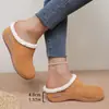 Mules de suela gruesa para mujer transfronterizos 2026 comercio exterior otoño nuevo talla grande punta redonda felpa cuña zapatillas chanclas al por mayor