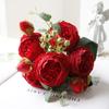 5 Peônias Pequenas, Buquês Pequenos Coreanos, 5 Rosas Philopos, Flores Artificiais, Buquês de Rosas para Casamento em Casa