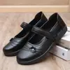 Grulla de nuca blanca Suela suave Cómodos Zapatos de Mamá Zapatos Individuales Antideslizantes Tacón Plano Zapatos de Cuero para Mujeres de Mediana Edad y Mayores Cinta Mágica Mayores