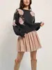 Suéter de Punto Jacquard Floral Nuevo Otoño/Invierno 2026 para Mujer, Estilo Coreano Holgado Casual Estilo Perezoso