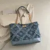 Bolsa Feminina de Brim Floral Transfronteiriça de Grande Capacidade Verão Nova Versátil Bolsa de Ombro Bolsa Tote de Alta Qualidade para Mulheres