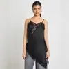 Vestido Sexy de Encaje Estilo Americano para Mujer, Verano Patchwork Dobladillo Irregular Vestido de Tirantes Largos de Satén Sedoso