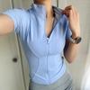 Ropa de yoga para mujer, camiseta de manga corta, ajustada, adelgazante, de secado rápido, transpirable, para correr, entrenamiento y fitness, primavera y verano