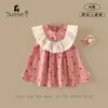 Vestido para Menina 2026 Chegadas de Verão Bebê Xadrez Gola de Renda Sem Mangas Vestido para Bebê Menina Vestido Princesa Cereja