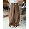 Calça Wide Leg Casual Estilo Old Money para Mulheres, Verão 2026, Cordão Elástico Fino na Cintura, Cobre o Quadril, Emagrecimento, Caimento Relaxado, Calça Casual