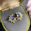 Pendientes de Plata de Ley S925 Luna Azul Natural Moda Nicho Diseño de Lujo Anillo Ovalado 6X8Mm Venta al por Mayor
