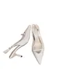 Nuevo modelo de sandalias de tacón alto de una sola tira sin espalda, impresionantes zapatos de tacón alto para mujer con tacón fino y punta fina