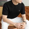Camiseta de Hombre de Punto de Manga Corta Estilo Old Money Nueva Colección Primavera 2026 Estilo Simple Casual Cuello Redondo Color Liso Jacquard Camiseta de Hombre