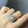 Anillo de Plata 925 de Lujo con Ópalo para Mujer Luz Completa Llena de Color Fuego Transmisión en Vivo en Douyin Suministro al Extranjero