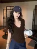 Camiseta de Manga Corta con Cuello en V y Volantes Estilo Chica Picante para Mujer, Nuevo Top de Hombro Ajustado de Gama Alta para Mujer Verano 2026