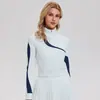 Caijue Ropa de Tenis Media Cremallera Manga Larga para Mujer Cuello Alto Cremallera Superior Bloque de Color Corto Adelgazante Chaqueta Deportiva Ropa de Entrenamiento