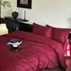 Juego de Cama de Lujo Ligero Vintage de Algodón de Fibra Larga de Clase A de 100 Recuentos para Boda de Cuatro Piezas, Ropa de Cama de Algodón Puro de Gama Alta Roja para la Habitación Nupcial