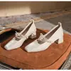 Zapatos Rojos de Boda, Nuevo Estilo de Primavera, Punta Cuadrada, Boca Baja, Adornos de Perlas, Zapatos Mary Jane Antideslizantes, Adecuados para Fiestas, Combinan con Vestidos, Zapatos de Tacón Medio Grueso
